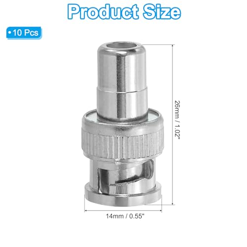 BNC aan RCA Adapter, Set van 10 BNC Male RF Coaxiale koppelingsadapters voor CCTV beveiligingscamera LED Strip, Zilver