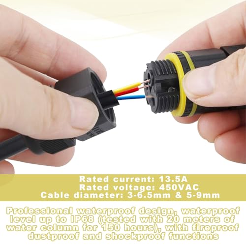 Kabelconnectoren Waterdicht 3 Pin 4 Pieces IP68 Waterdichte kabelconnectoren Grondkabelconnector, Waterdicht voor diameter 5-9 mm Kabeldiameter, Grondkabelconnector, AansluitingsSocket voor Tuin 4