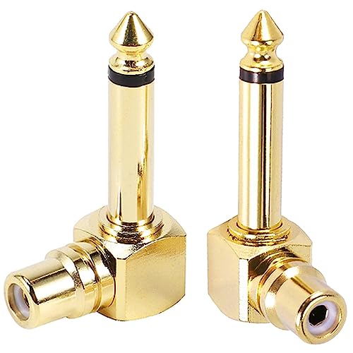 RCA tot 1/4" audioadapter, 90 graden 6,35mm Mono Man Microphone Plug aan RCA Vrouwelijke Connector, Gold Plated Pure Koperen Gitaar Jack Connector (2 PCS)