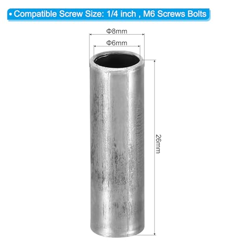 M6 Steel Standoffs, 12st Metaal Standoffs Staal 6mm ID x 8mm OD x 26mm L Carbon Staalspacer schroefspacer ronde voor 1/4" of M6 schroefbouten