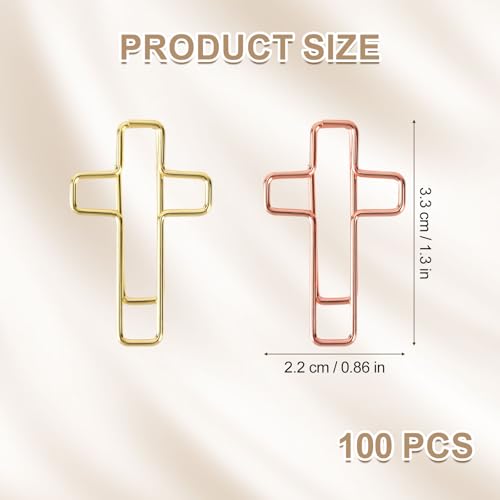 100 stuks gekruiste paperclips, paperclipvorm Een kruis Een bijbel Christelijke pagina Markers Accessoires Bijbelstudie voor vrouwen Mannen Christelijk geschenk (Goud, Rose Gold)