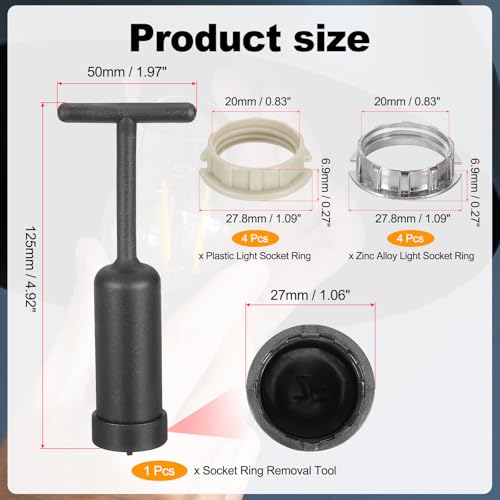 G9 Lamphouder Ringset, Lamphouder Adapter 8 Plastic/Zinc Legering Ring Vervanging met Lampschade Halsband Ring Removal Tool 125mm Wit/Zilver