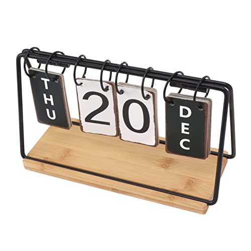 Bureaukalender met ijzeren frame, houten basis, staande eeuwigdurende kalender met maanddatum en weekborden 3