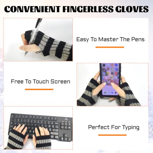 Vingerloze handschoenen Vrouwen thermische mode lange vingerloze handwarmers Zwarte Grijze Warm Gebreide Winterhandschoenen met Duimgaten voor Vrouwen Meisjes Wit Zwart One Size, wit en zwart 3