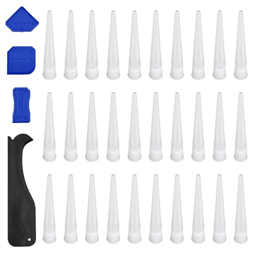 Cartridpunten, 30 stuks siliconen punten, PP siliconen punten, witte cartridgetip, met spatel, voor ligm, afdichtmiddelen of cartridgepistolen