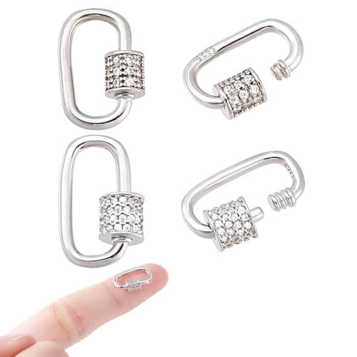 2 stuks 2 maten 925 Sterling Silver Schroef Carabiner Lock sluitingen, Oval Cubic Zirconia Keychain Lock Charms Ketting Lock Clip Bedels voor sieraden maken handtas DIY Accessoire