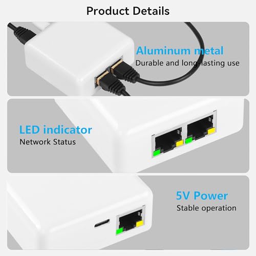 Gigabit RJ45 Network Splitter Adapter 1000/100Mbps RJ45 1 tot 2 Gigabit netwerk splitter met USB power poort voor computer, hub, switch, router, ADSL, set-top box, digitale TV, etc