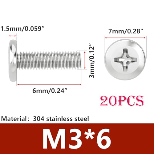 20 Stainless Steel Flat Head met omgekeerde Phillips Schroef M3 x 6mm