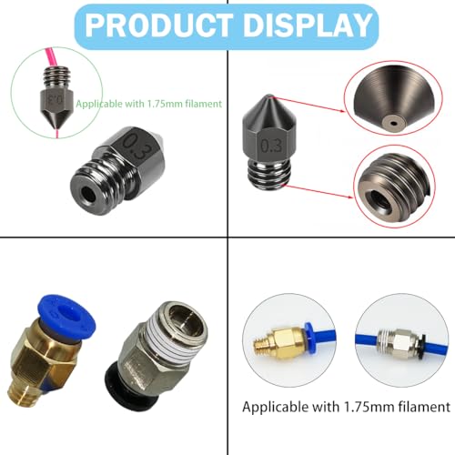 MK8 Nozzles 0,3 mm, 6 Pieces Nozzles voor 1,75 mm Filament Ender 3 Ender 3 Pro CR-10, met 3 Cleaning Steel Naalden 0,3 mm, 3 x 1 m Teflon slang + 1 Piece PC4-M6-M10 + 6 mm sleutel 4
