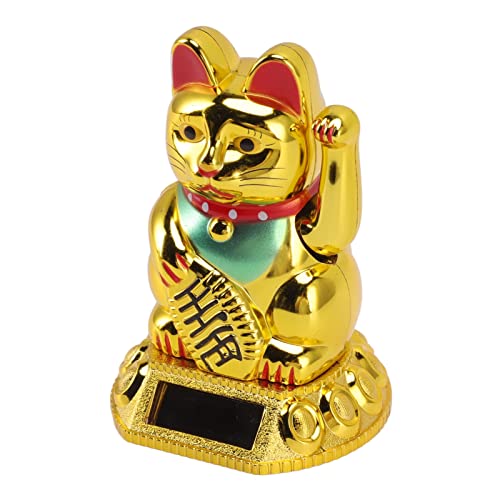 Chinese Lucky Cat Decoratie met Swaying Arm, Solar Induction Statue Figurine, Ideaal voor thuis en auto ornamenten, Gold Solar Lucky Cat (Goud)