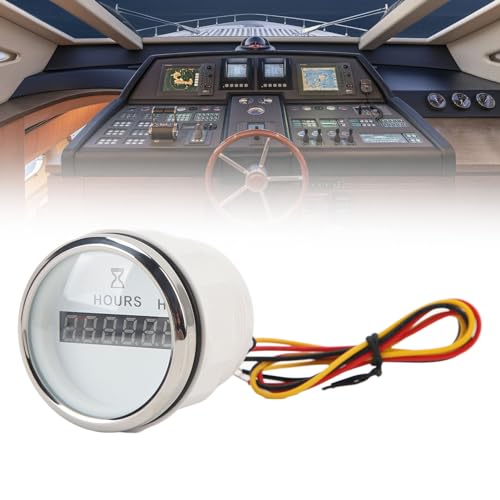Boot Motor Uur Counter, DC 9-32V 52MM Boot Ronde Digitale Uur Meter Hoog Nauwkeurige Uur Meter Ronde Meter voor Motorhomes Yachts Vissersboten (Witte wijzerplaat Silver Bezel) 5