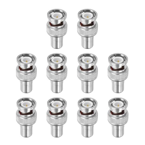 BNC aan RCA Adapter, Set van 10 BNC Male RF Coaxiale koppelingsadapters voor CCTV beveiligingscamera LED Strip, Zilver