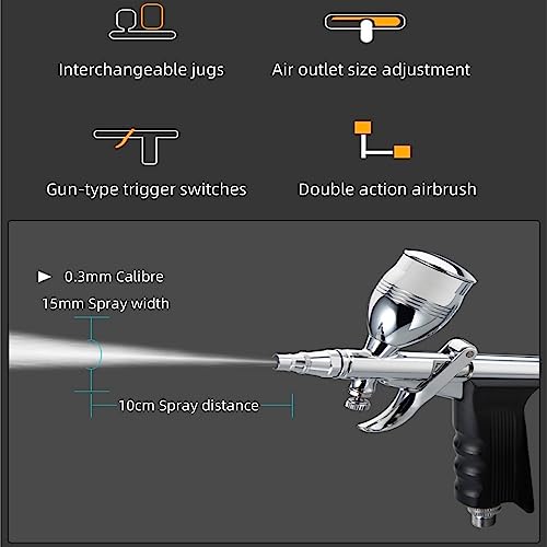 Gravity Spray Gun Airbrush 0.3mm 0,5mm 0.8mm Nossles Cups set Kit All-Purpose Trigger Airbrush voor kleurmodellen, lederen kleding 5