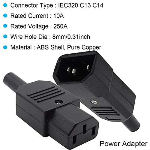 4Pcs AC 250V IEC320 3 Pins Plug C14 C13 Power Connector Rewireable Power Cable Man Vrouwelijke Adapter voor PC PDU Cabinet Boiler, 10A AC 230V Mannelijke C14 en Vrouwelijke C13