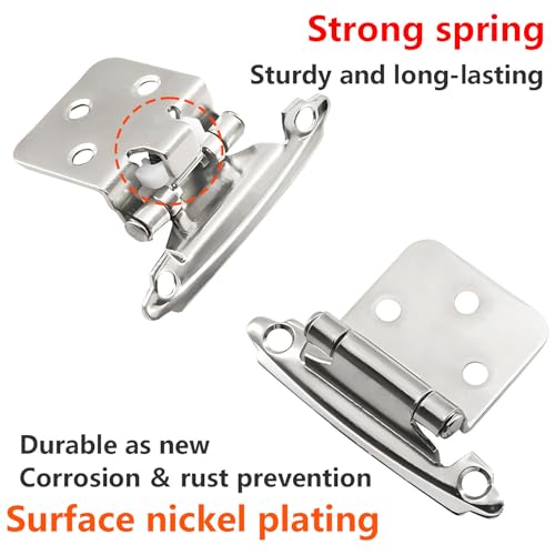 2 stuks Meubilair Kast Scharnieren, Overlay Kabinet Scharnieren 1/2 Inch, Keuken Kabinet Deur Scharnieren voor thuis, Keuken, Slaapkamer, Zilver 5