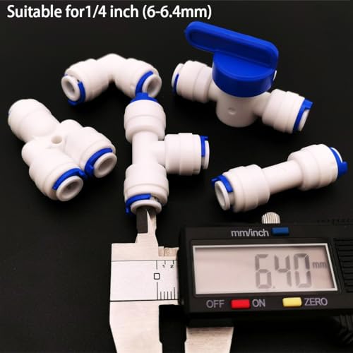 RO Water Filter Fitting, 1/4" Pushfit Straight Connector voor waterleiding, Duw in om Water Tube Fitting Set van 20 (Y+T+I+L Type Combo + Shut-Off Valve)