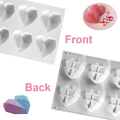 Heart Siliconen Vorm, 3D Diamant Herbruikbare Vorm Bakvorm voor het maken van kleine cake, chocolade, snoep, bakken, Keukenvorm, met schoonmaakborstel, 1 stuk 5
