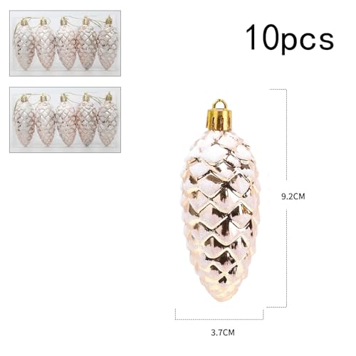Glitter kerstboom hangers, dennenboom, dennenappels, champagne, kerstboom decoratie, kerstboom decoraties voor kerstboom decoratie, Champagne A, Pack van 10