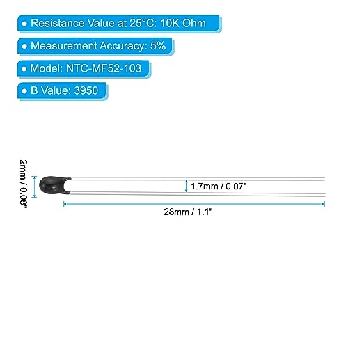 NTC Thermische Resistors, 20st 10K Ohm MF52-103 5% Precisie Hoge Gevoeligheid Huidige Limitator Temperatuursensor voor het meten van Temperatuur Zwart