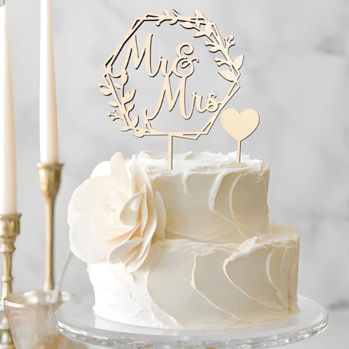 2 stukken bruiloft cake decoratie houten decoratie Mr. Mevr. Hart cake decoratie voor cupcakes bachelorette Partij Gouden Bruiloft 3
