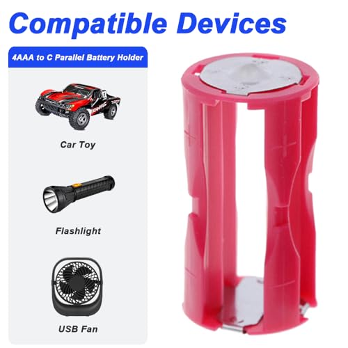 4 x AAA (LR03) naar C Parallel Battery Holder, 4 AAA Battery Converters, Electronics of Emergency Storage Boxes (6 Pack) 3