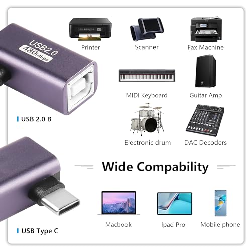 2pcs USB C naar USB B Type C naar MIDI Converter Type C Plug naar USB B Bus Printer Adapter voor Eectric DAC Piano Synthesizer DJ Driver Keyboard 5