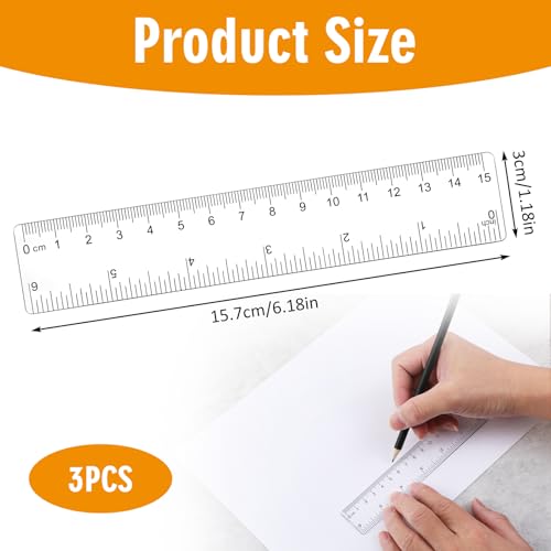 3 stuks Liniaal 15cm, Transparante Plastic Liniaal Flexibele Precisie Liniaalset Basisschool Transparant Meetliner Plastic Liniaal voor Schoolkantoor Huishouden