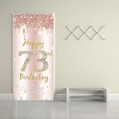 73e verjaardag decoratie vrouwen, Gelukkig 73e verjaardag deur banner roos goud,73e verjaardag stof teken poster deur decoratie,73e verjaardag achtergrond banner dames, verjaardag feest welkom teken 5