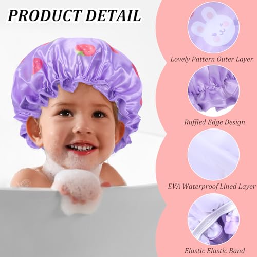 3 Pack Douchepet voor kinderen, Double Layer Douchepet voor vrouwen en meisjes, Waterdichte Douchepet voor peuters, Elastische Douchepet voor thuis, Hotel, Reizen 4