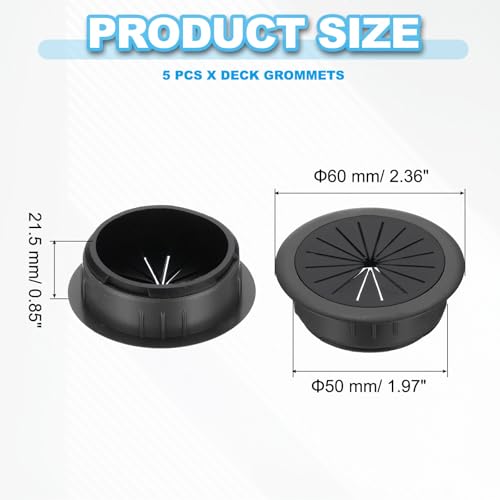 50mm Bureau Grommet, 5st Bureau Cord, Hole Cover, Bureau Kabel, Hole Grommet, Stevig ABS Plastic, Rond voor Kabels, Kasten, Bureaublad Uitrusting, Organiseren Bedrading, Zwart