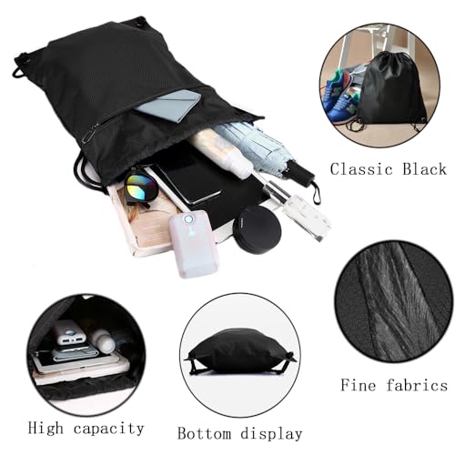 Grote Sport Rugzak, Zwarte koord Gym Bag voor vrouwen Mannen Waterdicht Krasbestendig Travel Beach School Black S, Black, S 4