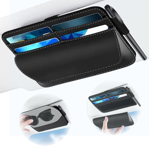 Sea Leather Zonnebril Houder voor Auto Zon Visor, Zonnebril Houder Klem voor Kaarten Licentie, Pen Glazen Document, Auto Zon Visor Opslag Organisator met magnetische sluiting, Zwart 5