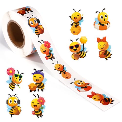 500st Bee Stickers, Leuke Cartoon Bijen Stickers op rol Kinderen Grappige Animal Stickers Mode Decoratie Notitieboek Envelop Laptop Sticker