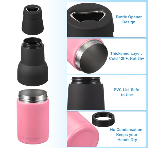 Slim Can Cooler, 12oz Skinny Kan geïsoleerd bier Sleeve Drinkhouder met flesopener voor bier Soda Koffie gewone blikken en flessen, Roze 4