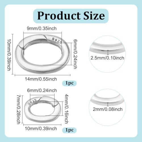 2 stuks 925 Sterling Zilveren ketting Ring Clip, 2 maten Lobster Ring Connector Buckle Pearl ketting versterker Kortere Clasps Spring Clasps voor armband Keychain sieraden maken