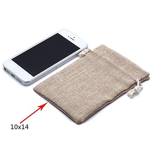 Jute Tassen, Pak van 25, 10 x 14 cm, Natuurlijke Tassen Jute Tassen, Trekkoord Cadeautassen, Kleine Verpakking voor sieraden, Bruiloft, Feest, Kerstmis (Brown) 5