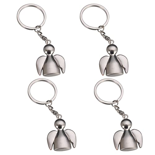Guardian Angel sleutelhanger paar sleutelhangers met Organza Cadeautas - 4 Pack, zilveren afwerking