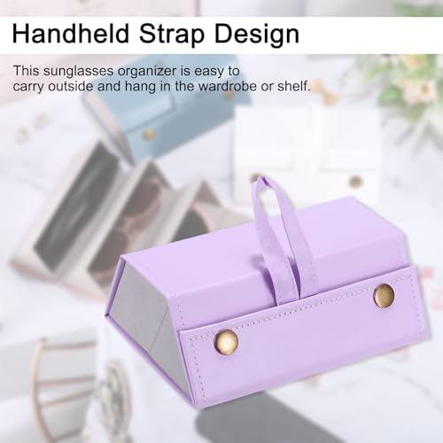 Zonnebril Organisator voor Reizen, Opvouwbare Zonnebrillen Houder met 3 Slots, Lederen Zonnebril Opslag Organisator, Draagbaar voor Meerdere glazen Organisatie, Paars, Paars, 6.3 x 4.7 x 2.3Inch 5