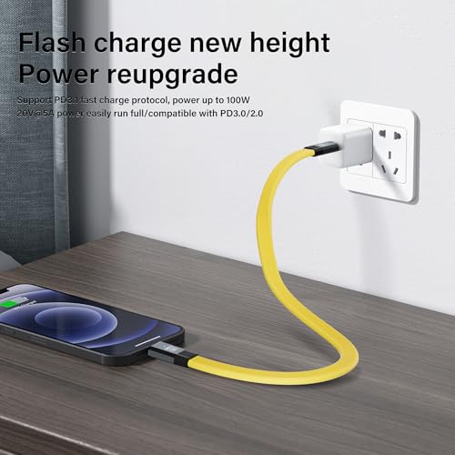 USB C naar USB-C Kabel, USB 3.2 Gen 2, Fast Charging Cable, Ondersteuning 5A/100W Snel laden, Gegevensoverdracht 20Gbps, 8K Video Output bij 60Hz, Thunderbolt 3 Compatibel met geel