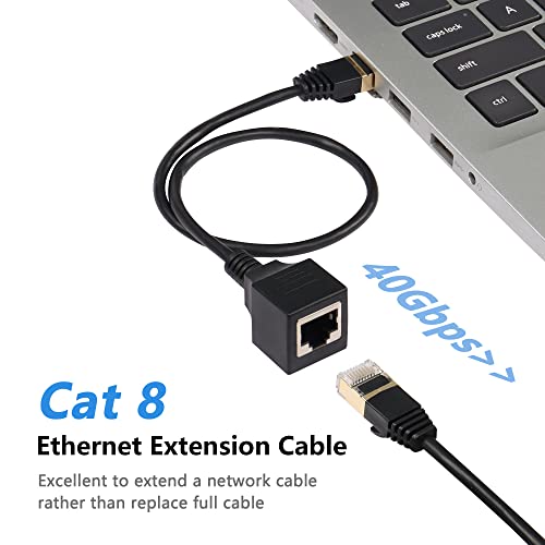 RJ45 Cat8 Ethernetkabel, Cat8 netwerkkabel met hoge snelheid, Socketplug, 40 Gbit/s, 2000 MHz, voor Router Modem Server (0.3 m)