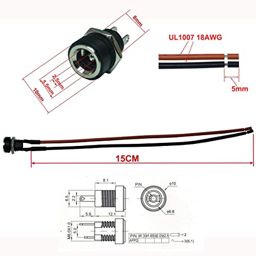 10 Paren 5.5mm x 2.5mm DC voeding, 12V, 2 Pin, 5.5 x 2.5mm, Man en Vrouwelijke Connector, DC Pigtail Kabel voor Video, Bewaking CCTV Camera