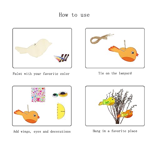 Forlush 15 stuks houten vogels ambachtelijke set, 3D houten vogels, 3D houten vogels gemaakt van hout voor kinderen, voor Pasen, huis decoratie en ambachtelijke sessies etc 4