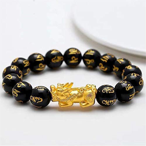 Black Obsidian Wealth Armband Feng Shui Kralen Armband Chinese Pi Xiu armband Obsidian Wealth Armband met hand gesneden Amulet voor geluk Rijkdom, M, Stone, ?