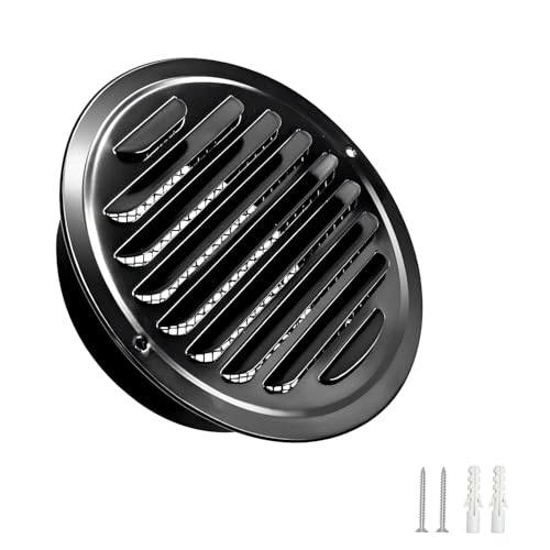 1PCS Wall Grille Grille, 100mm luchtventilatie Duct Cover, 304 roestvrij staal, ronde wandventilatie Outlet met Insect Mesh, Air Vent Grille Cover, zwart