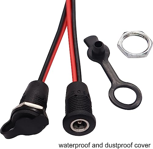 5 st DC Power Jack Socket 5.5 X 2.5mm, 12V 10A Holle Plug DC Bushing Panel Montage Kit, Low Spanning Connectors 5.5MMX 2.5mm(met Kabel 15cm) + 5 x Rubber Beschermende Ventielen 5