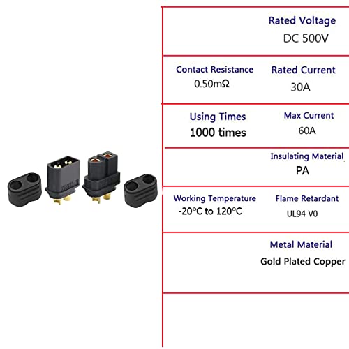XT-60H Plug, Pack van 24, 12 Pairs XT-60 Plugs, XT-60H Batterijpluggen voor RC Lipo Batterij, Helikopter Quadcopter (12pcs XT-60H Plug + 12Pcs XT-60H Jack) Zwart 3