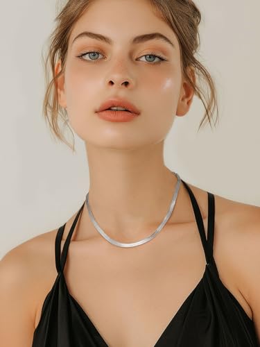 Vlakke slangenketting van roestvrij staal, 3 mm, 5 mm, platte slangen, eenvoudige ketting zonder hanger, meerdere lagen, geschikt in zilver/goud/rose goud, 32 cm, 38 cm, 46 cm + 9 cm