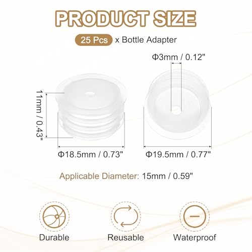 Flessenadapter 0.73"/16mm, 25 stuks Pers in Flessenadapterpluggen voor Orale Dispensers Liquid Oil Plastic Glasflessen Stopper, Helder