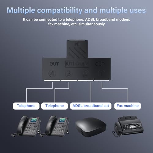 RJ11 koppeling RJ11 vrouw tot 4 vrouw 6P6C Telefoon inline koppeling telefoon uitbreiding adapter voor vaste fax machine (1 tot 4) 4
