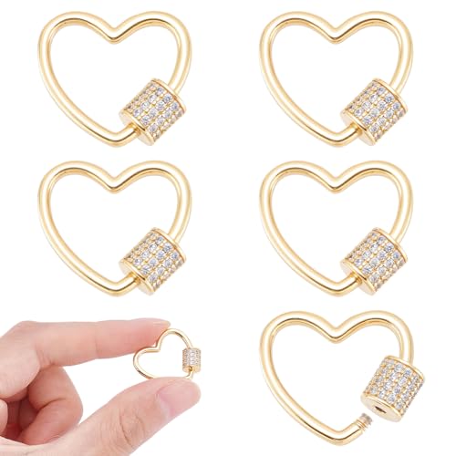 6 st Schroef karabijnhaak slot bedeltjes, hart slot klemmen messing micro Pave Cubic Zirconia karabijnhaak slot voor DIY ketting handtassen sleutelhangers sieraden maken